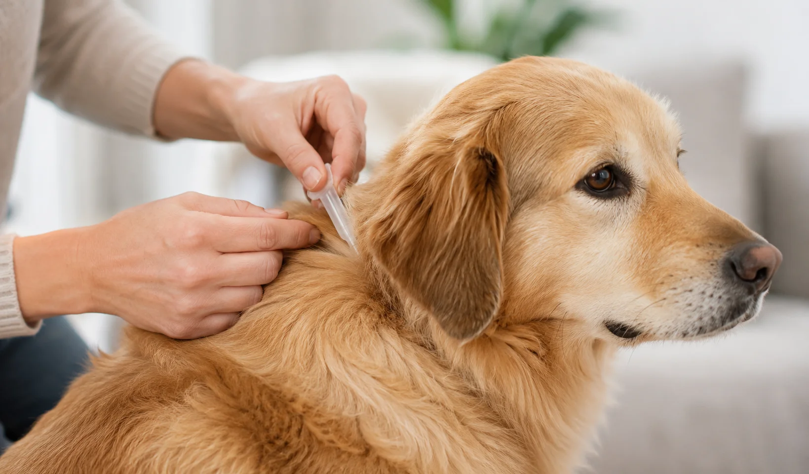 Applying a vet-recommended flea treatment to a pet