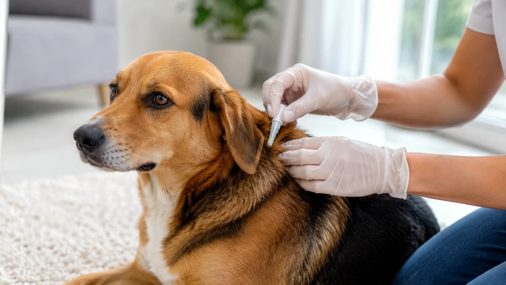 Pet being treated for fleas