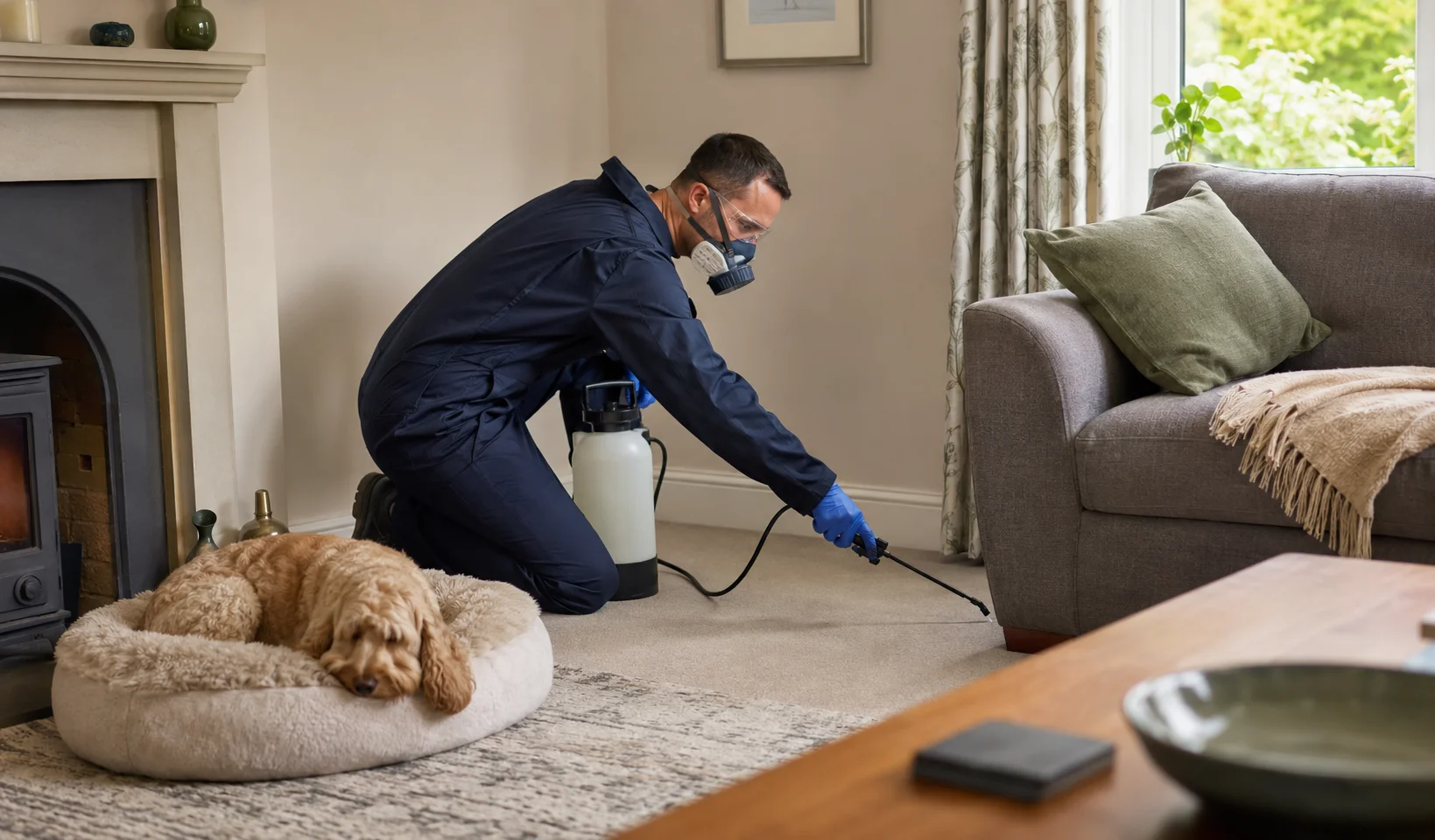 Professional flea treatment of a home