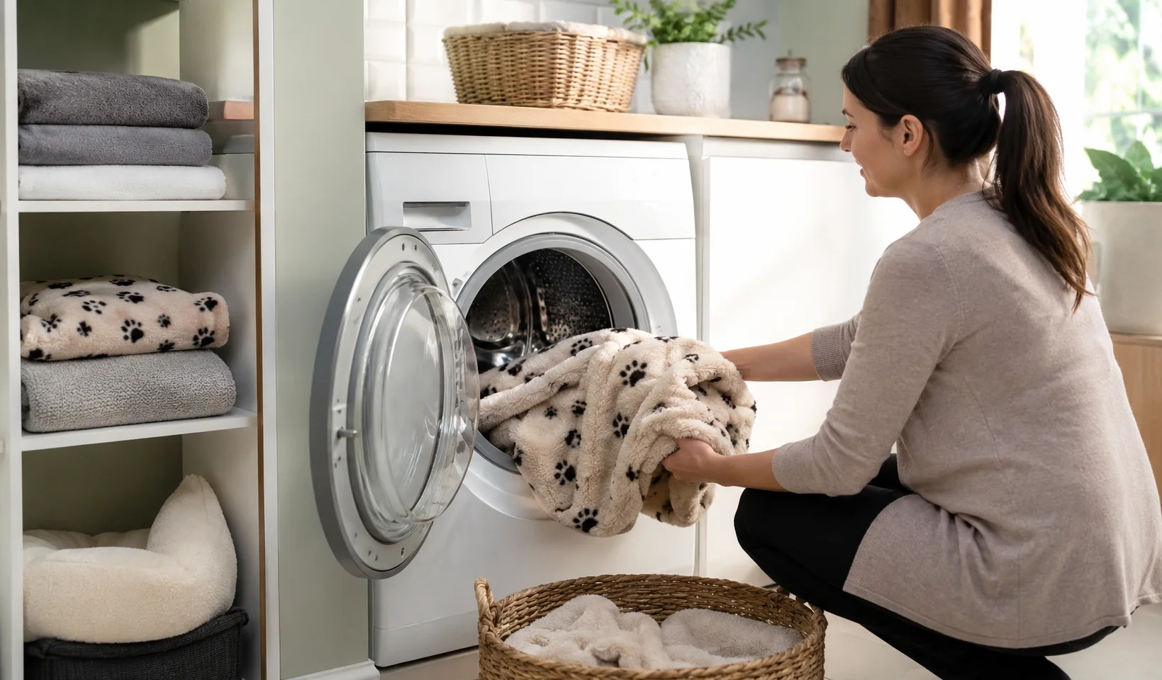 Washing pet bedding on a hot wash to kill fleas