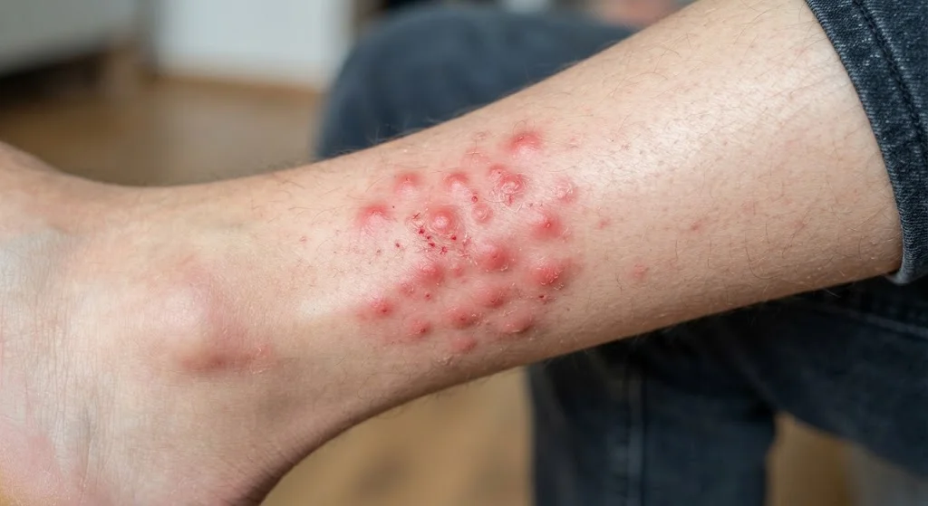 Flea bites in a cluster on skin