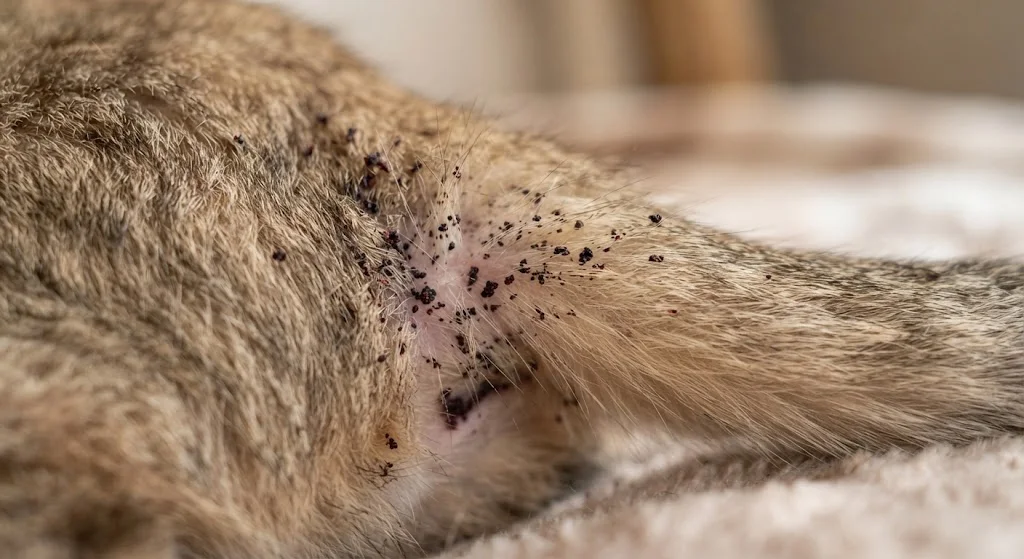 Flea dirt in a pet's coat