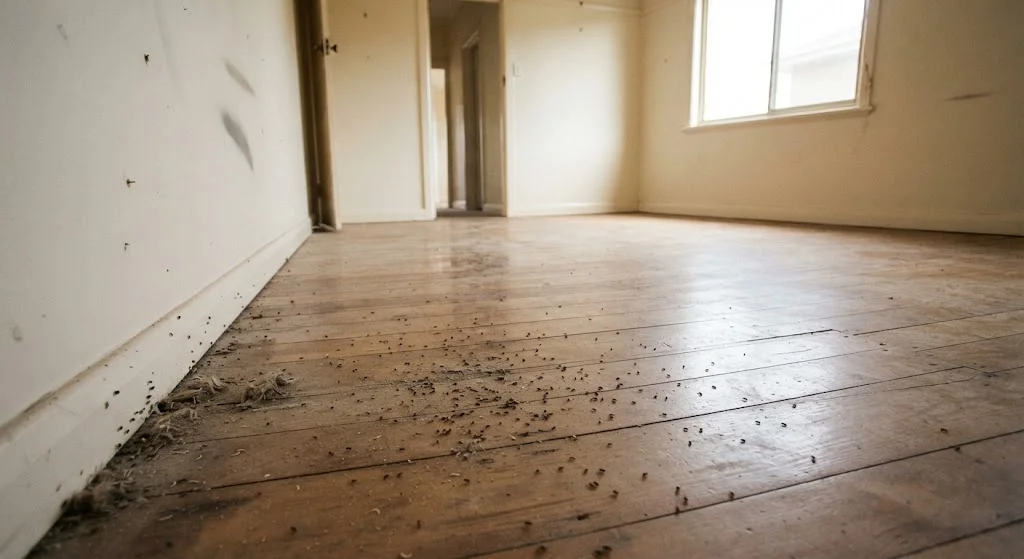 Empty room after moving house where fleas emerged