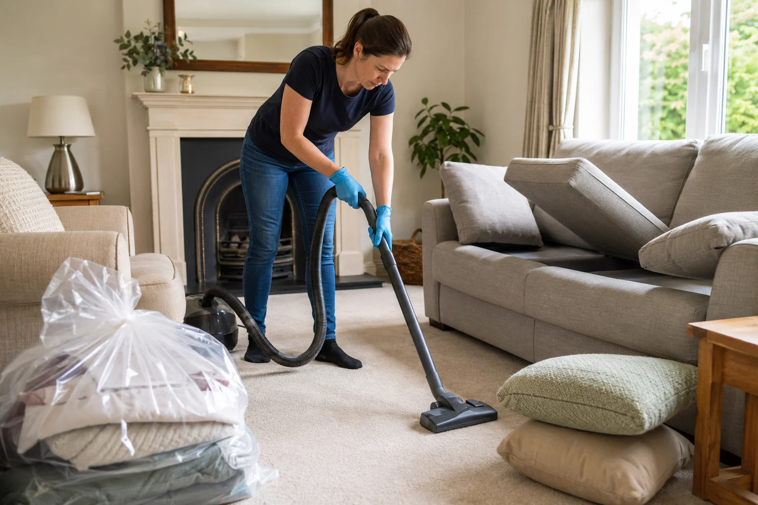 Vacuuming carpets before a flea treatment