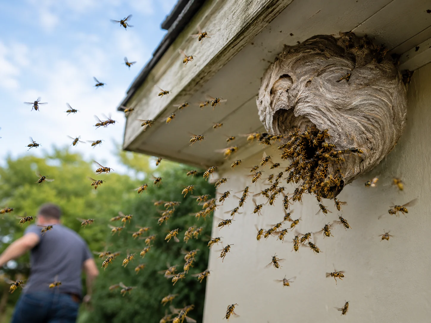 Wasps swarming when a nest is disturbed